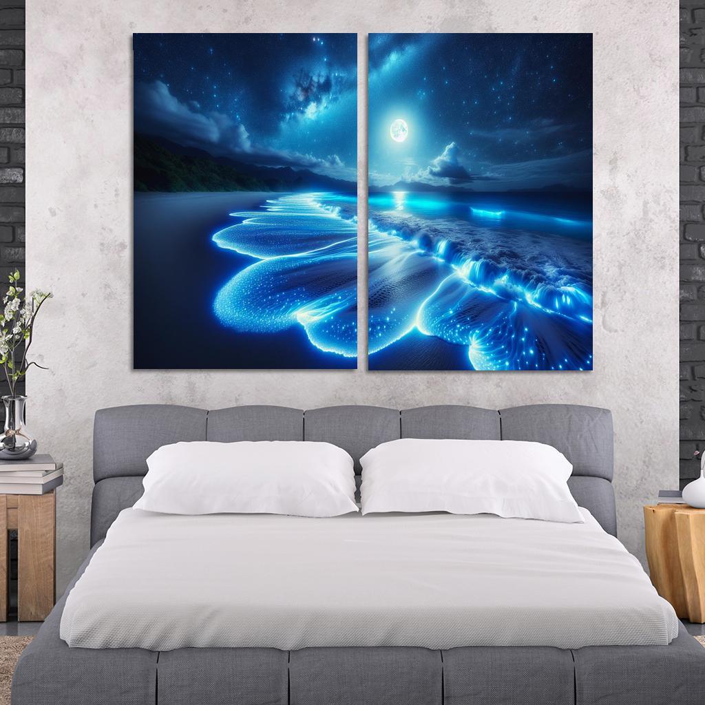 Mystic Moonlight Beach Modern Paintings Frame