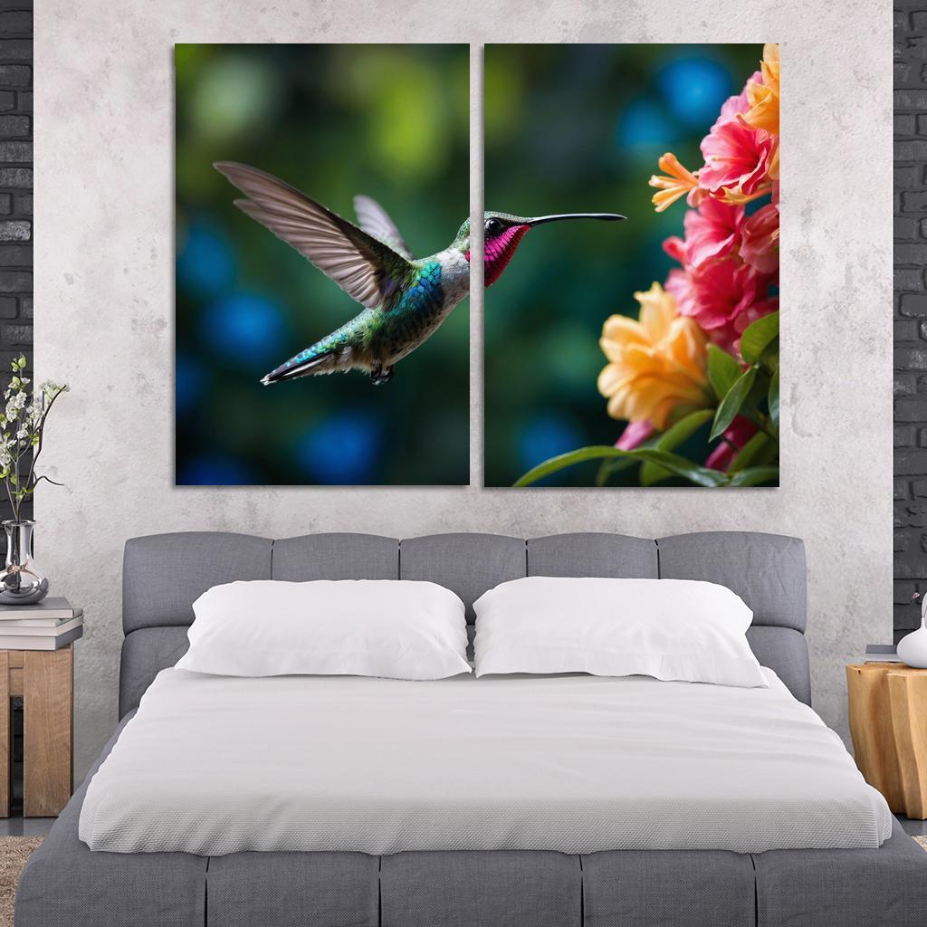 The Enchanting Hummingbird Among Tropical Flowers Framed Paintings