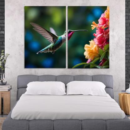 The Enchanting Hummingbird Among Tropical Flowers Framed Paintings