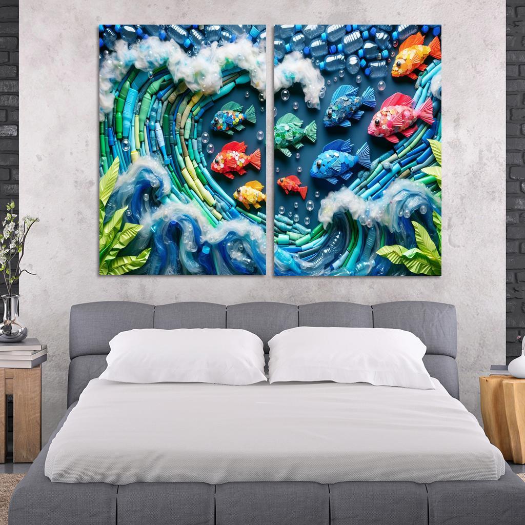 Plastic Ocean Art for Ocean Conservation 2 Piece HD Canvas Wall Art-Original Frame