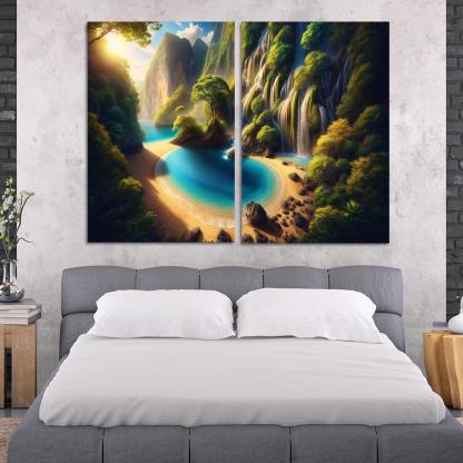 Crystal Lagoon Hidden Waterfall Escape Multi-panel Paintings