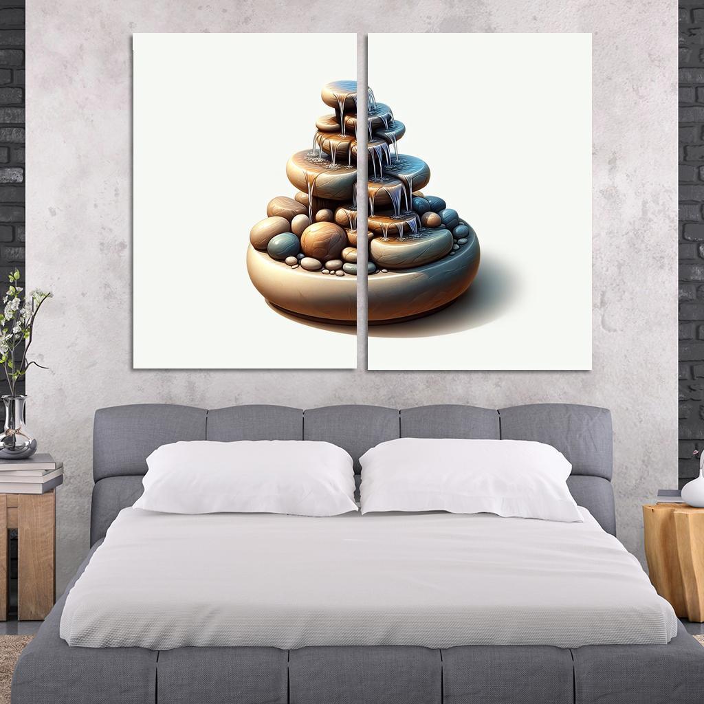 Cascading Waterfall Table Fountain 2 Piece HD Canvas Wall Art-Original Frame