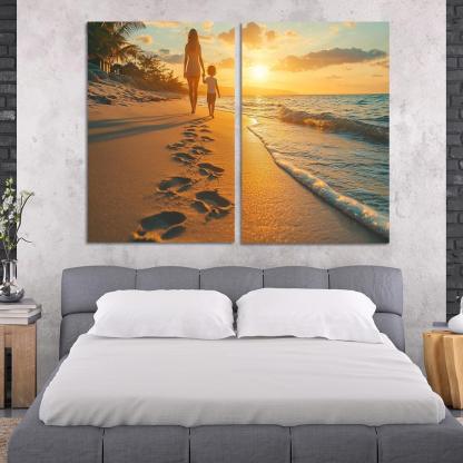 Footprints In The Sand A Mothers Guiding Steps Canvas Paintings Frame