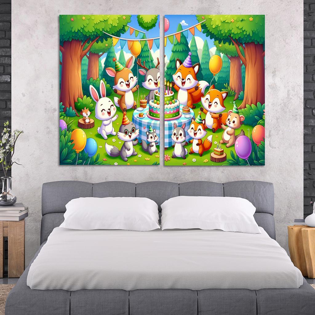 Whimsical Woodland Party 2 Piece HD Canvas Wall Art-Original Frame