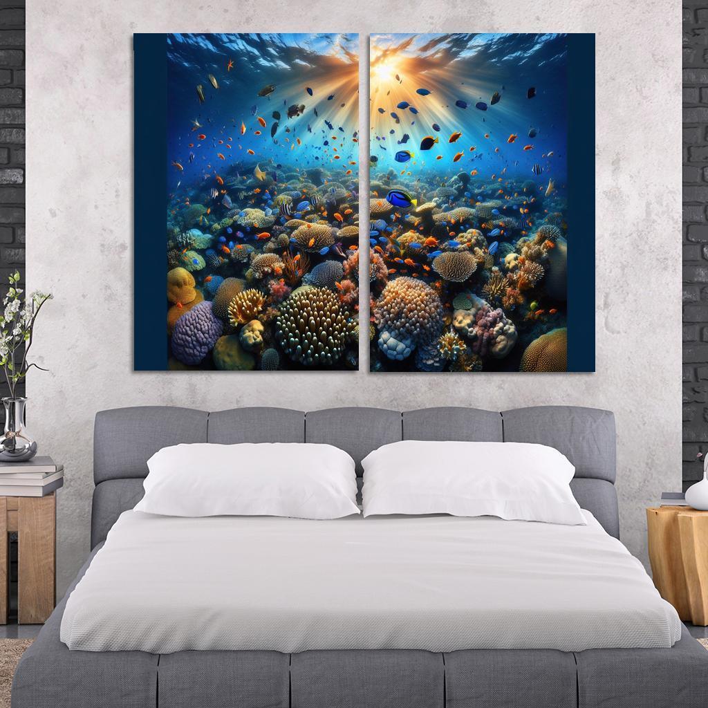 Sunset Reef Snorkel Under Vibrant Colors Custom Paintings Frame