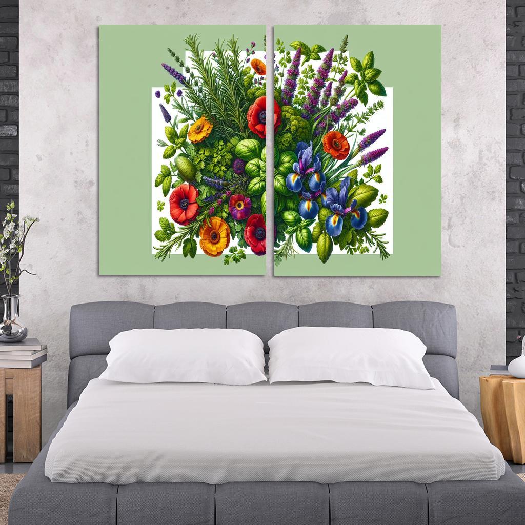 Aromatic Garden The Herb and Blossom Fusion 2 Piece HD Canvas Wall Art-Original Frame