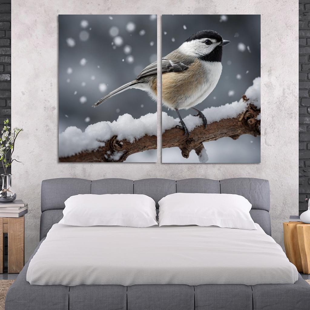 The Elegant Black-capped Chickadee In The Winter Canvas Paintings Frame