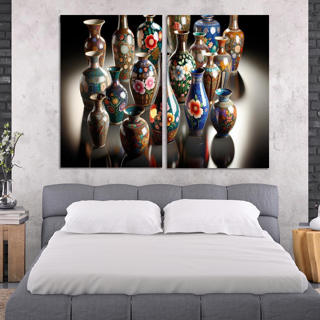 Ceramic Hand-Painted Vases 2 Piece HD Canvas Wall Art-Original Frame