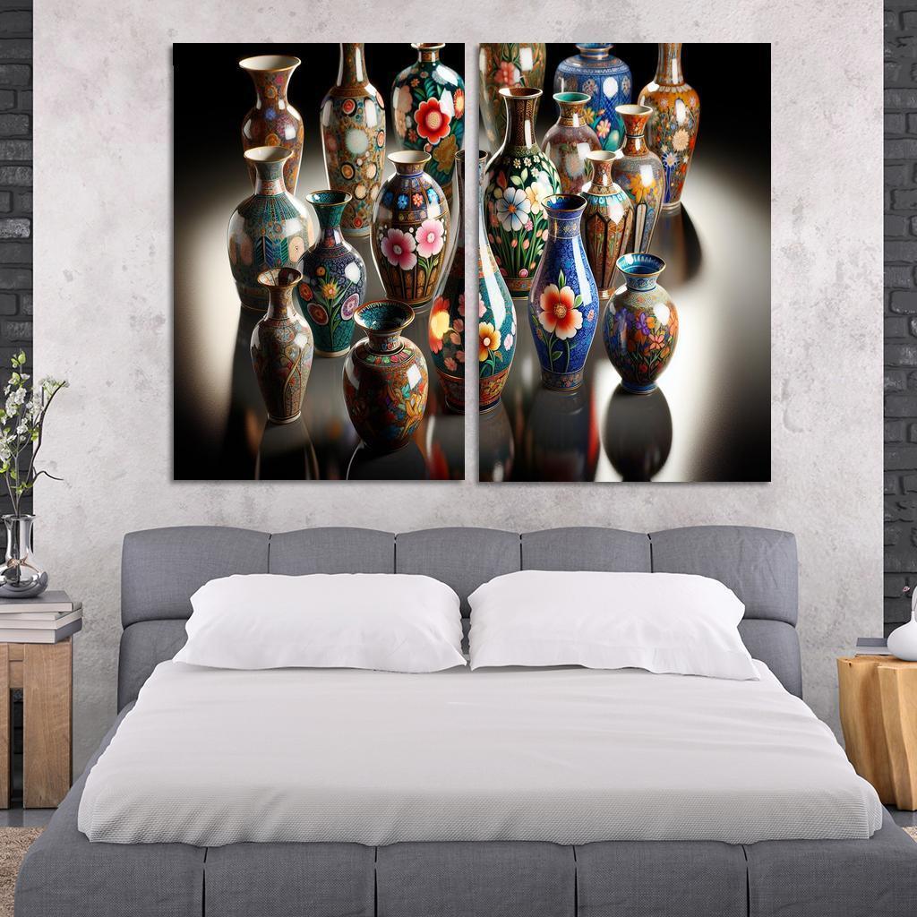 Ceramic Hand-Painted Vases 2 Piece HD Canvas Wall Art-Original Frame