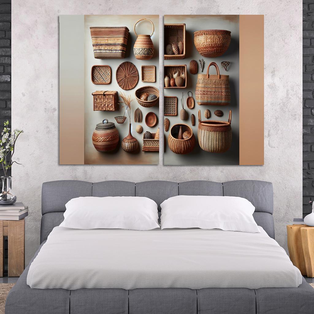 Artisan-Made Woven Baskets 2 Piece HD Canvas Wall Art-Original Frame