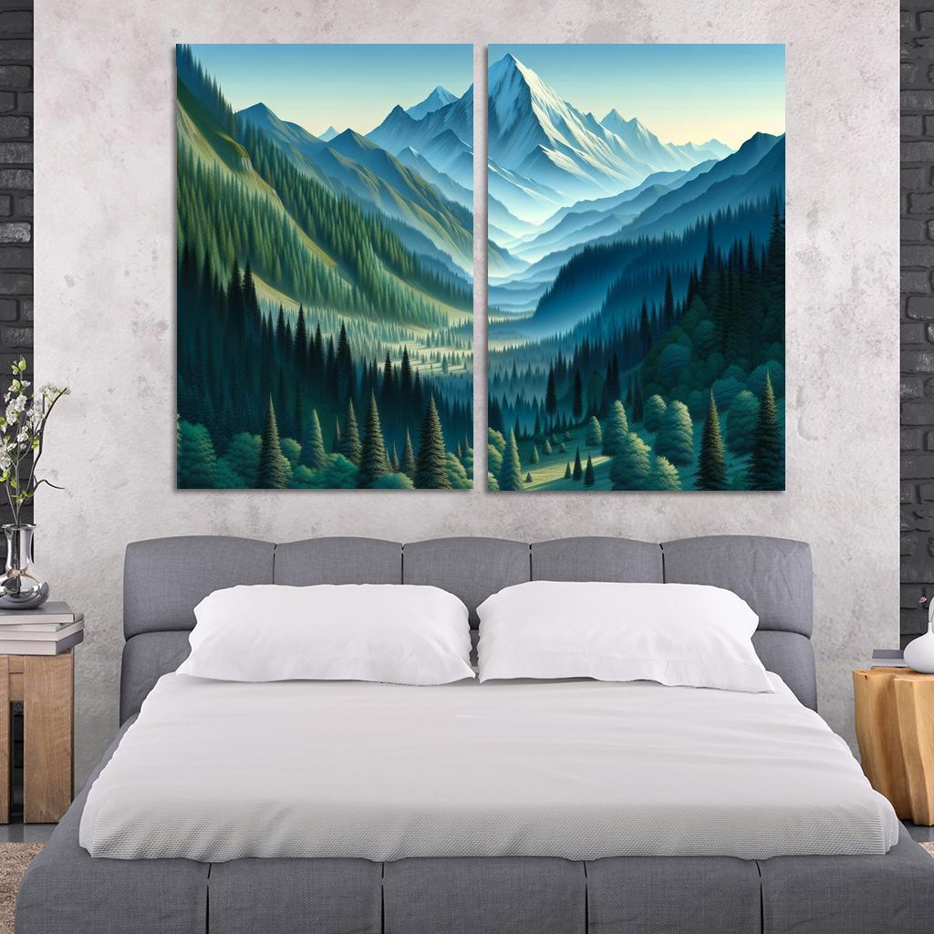 Mountain Serenity Retreat 2 Piece HD Canvas Wall Art-Original Frame