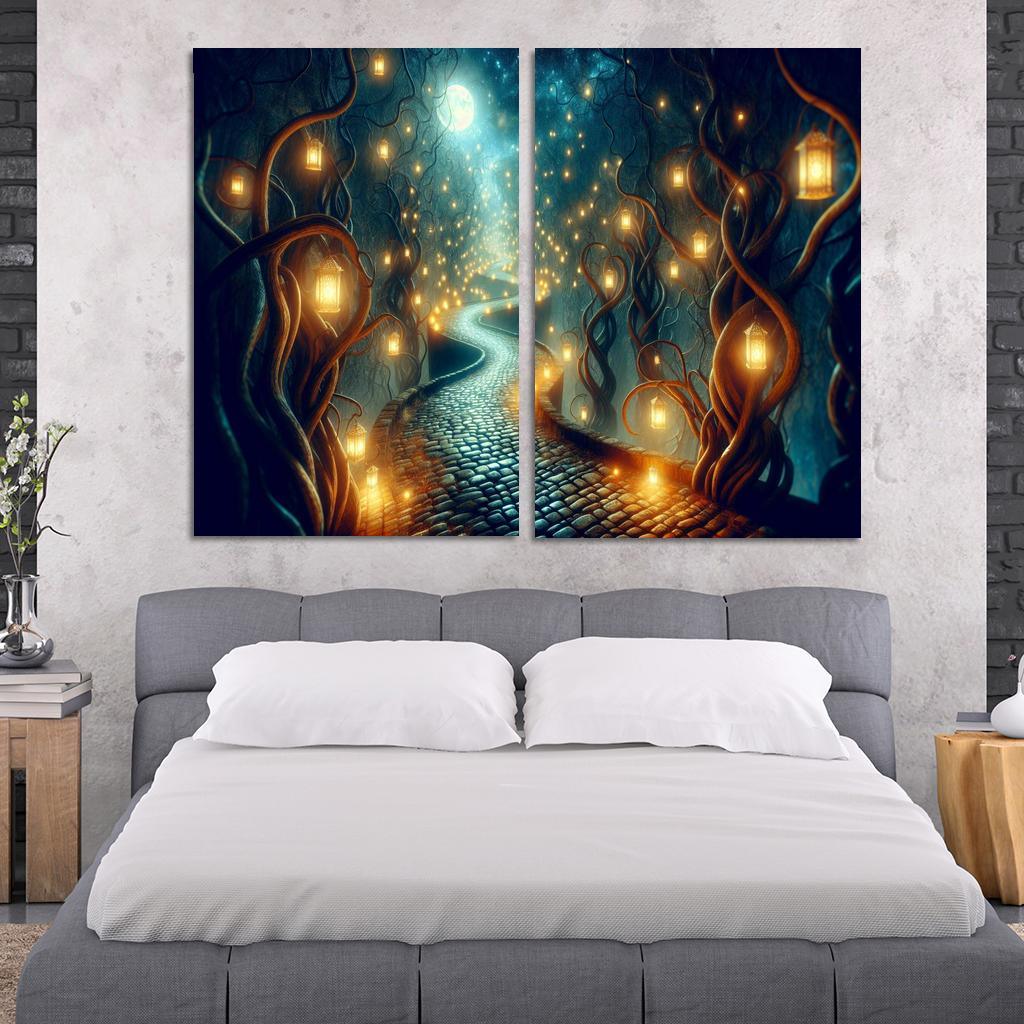 Moonlit Pathway The Journey of Shadows 2 Piece HD Canvas Wall Art-Original Frame