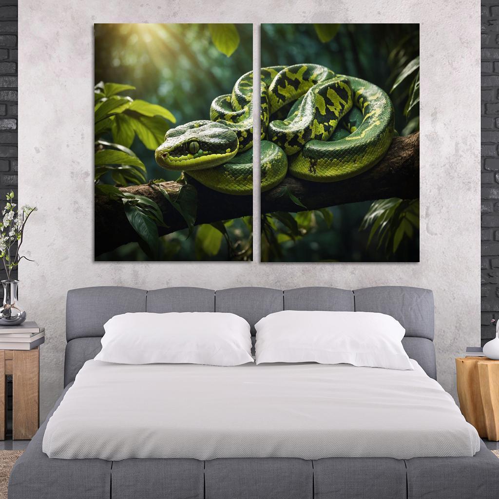 The Elegant Green Tree Python In A Tropical Setting Framed Paintings