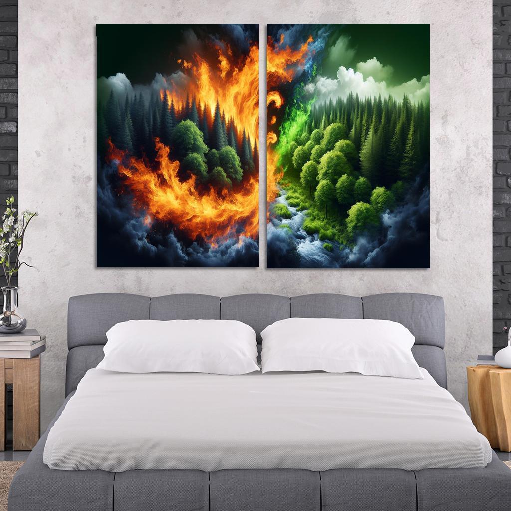 Flames of Awareness The Reality of Wildfires 2 Piece HD Canvas Wall Art-Original Frame