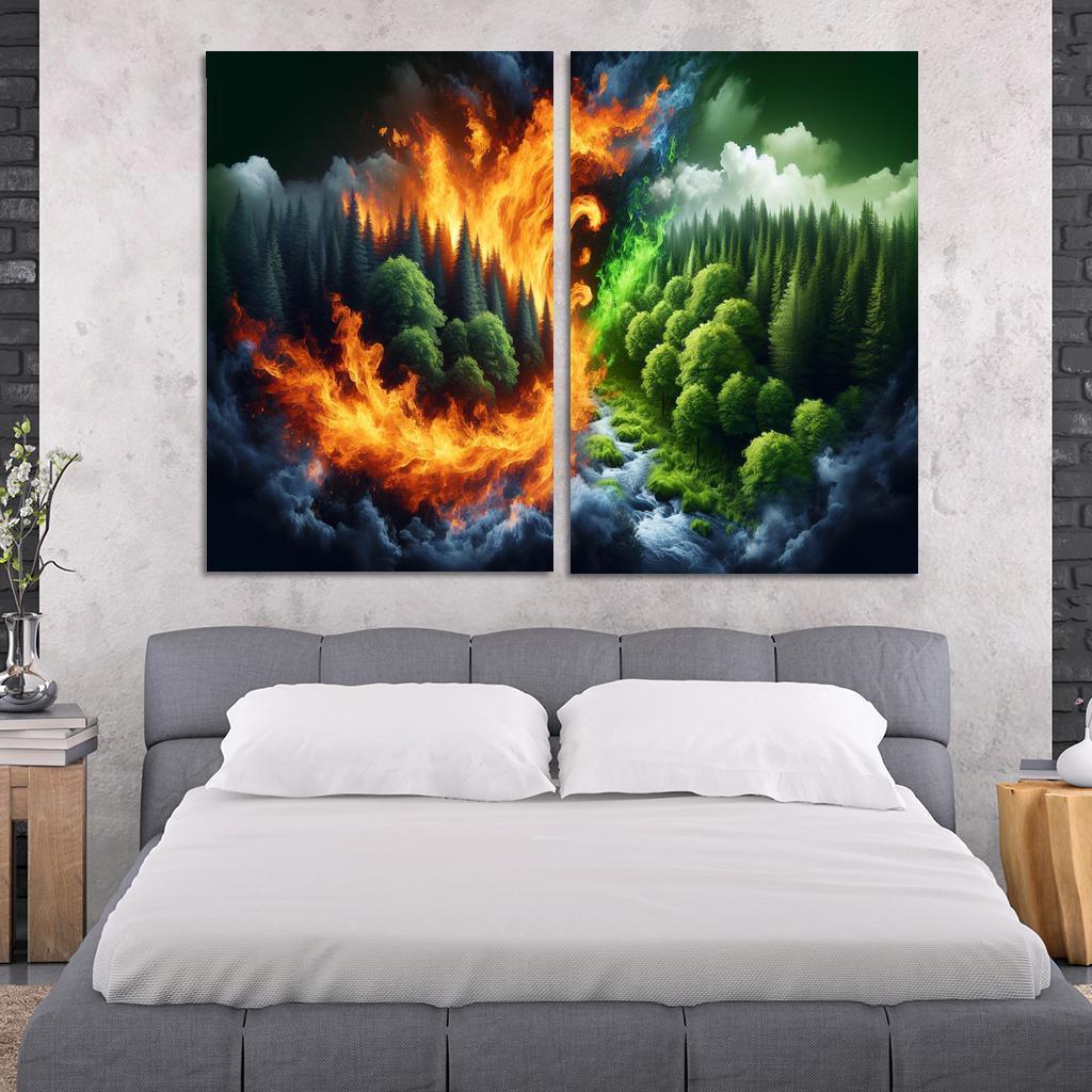 Flames of Awareness The Reality of Wildfires 2 Piece HD Canvas Wall Art-Original Frame