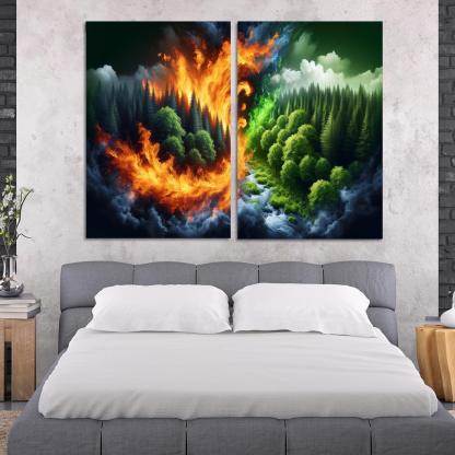 Flames of Awareness The Reality of Wildfires 2 Piece HD Canvas Wall Art-Original Frame