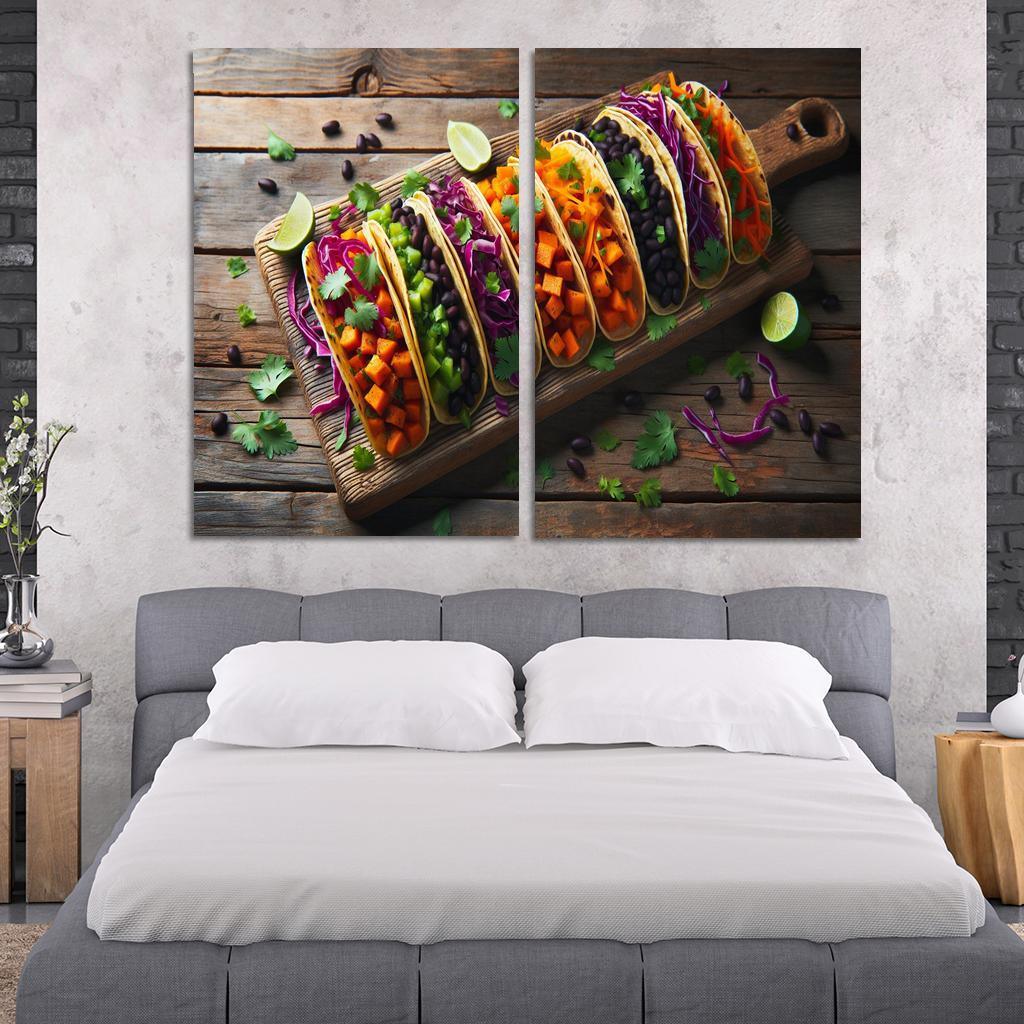 Savory Sweet Potato and Black Bean Tacos 2 Piece HD Canvas Wall Art-Original Frame