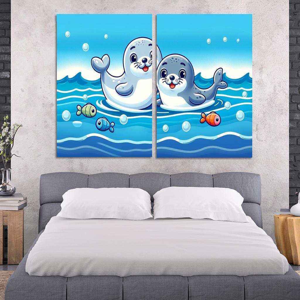 Silly Seals - Ocean Companions Framed Paintings
