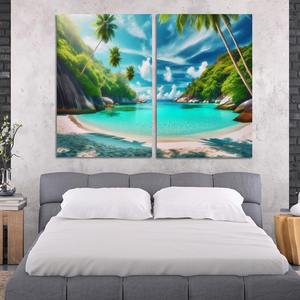 Whispering Palms Cove 2 Piece HD Canvas Wall Art-Original Frame