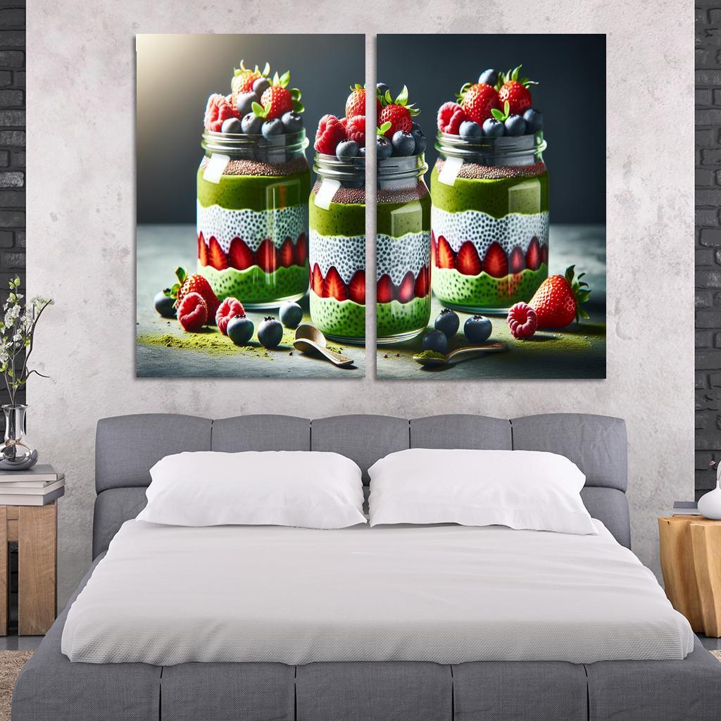 Matcha Chia Seed Pudding 2 Piece HD Canvas Wall Art-Original Frame