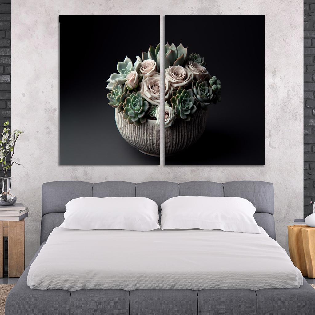 Whispers of the Desert Succulent Floral Fusion 2 Piece HD Canvas Wall Art-Original Frame