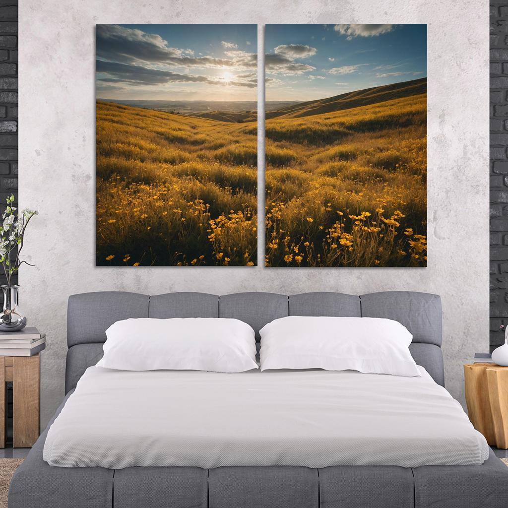 The Elysian Fields Of Golden Wildflowers Multi-panel Paintings