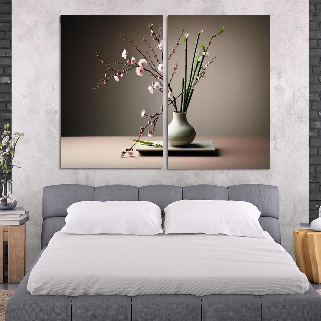 Japanese Serenity Ikebana Inspired Arrangement 2 Piece HD Canvas Wall Art-Original Frame