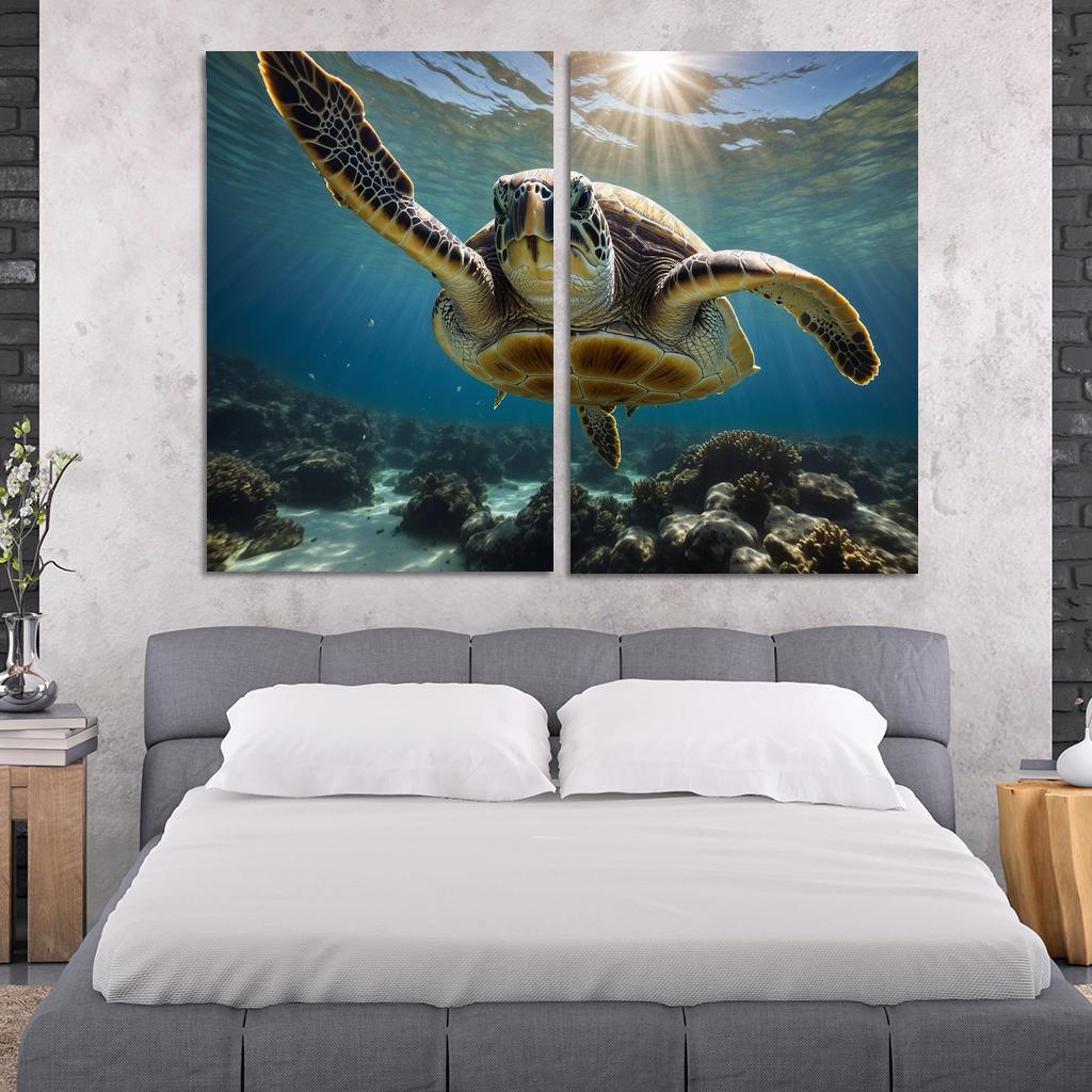 The Stunning Green Sea Turtle In Tropical Waters Canvas Paintings Frame