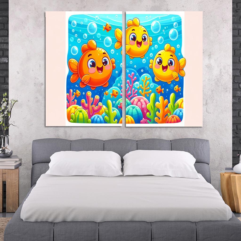 Giggles With Goldfish - Underwater Fun Framed Paintings