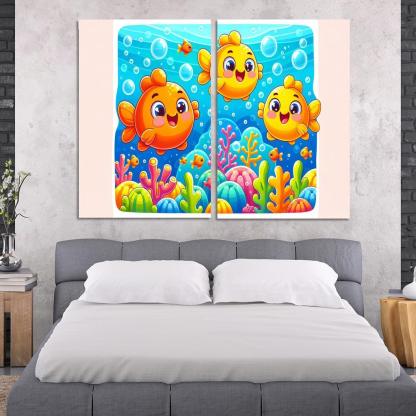 Giggles With Goldfish - Underwater Fun Framed Paintings