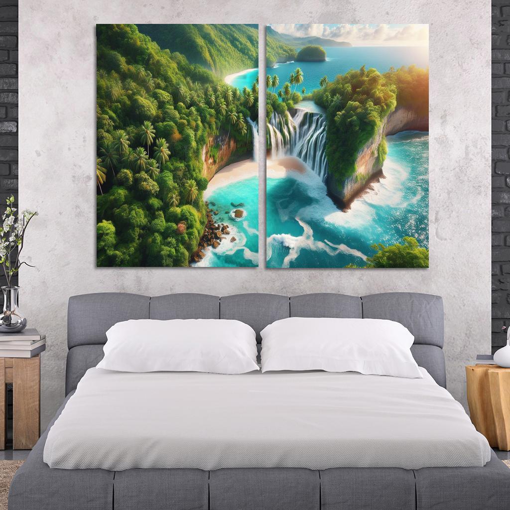 Cascading Waterfall Beach Custom Paintings Frame