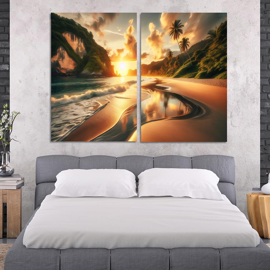 Crescent Moon Beach A Hidden Paradise Modern Paintings Frame