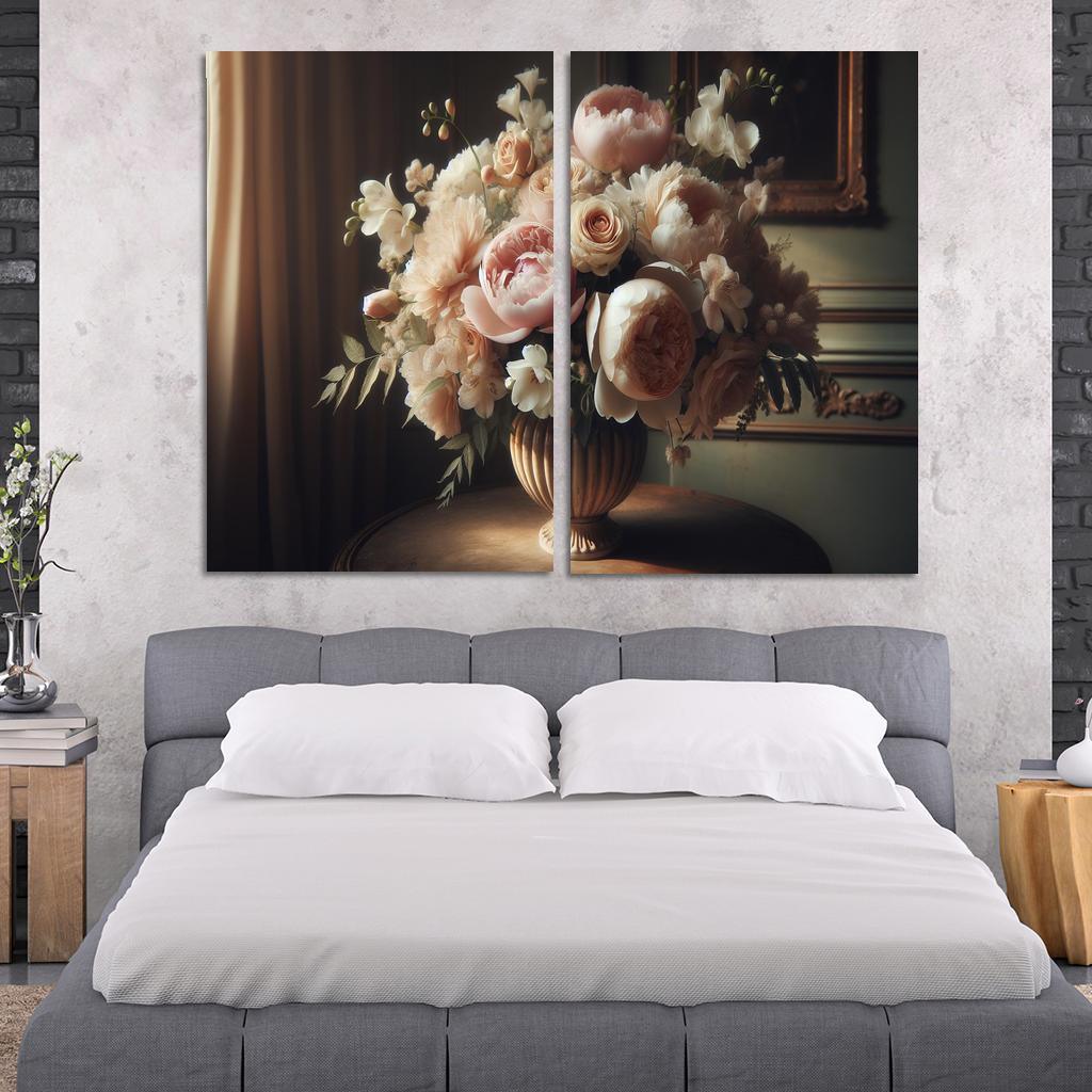 Victorian Romance A Nostalgic Floral Display 2 Piece HD Canvas Wall Art-Original Frame