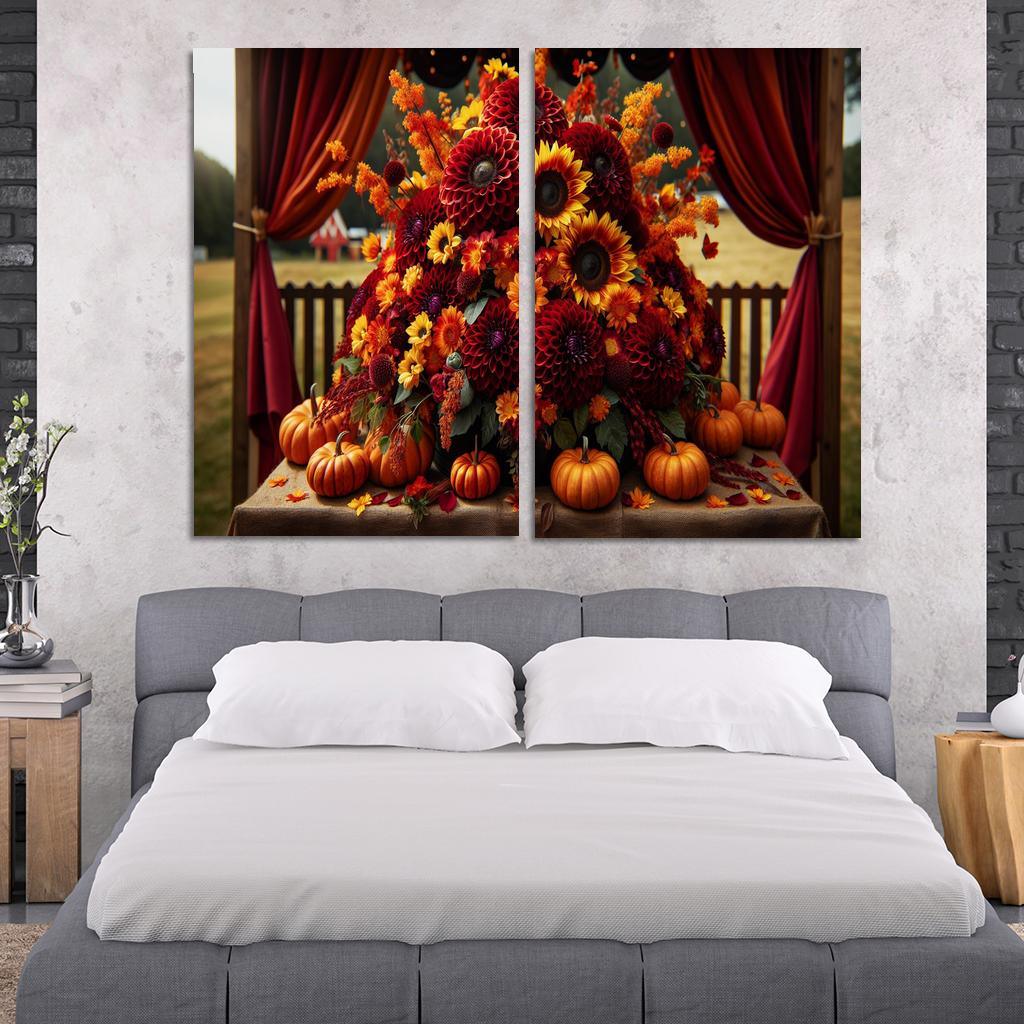 Autumn's Embrace A Seasonal Floral Bounty 2 Piece HD Canvas Wall Art-Original Frame