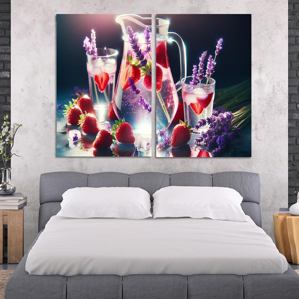 Strawberry Lavender Infused Water 2 Piece HD Canvas Wall Art-Original Frame