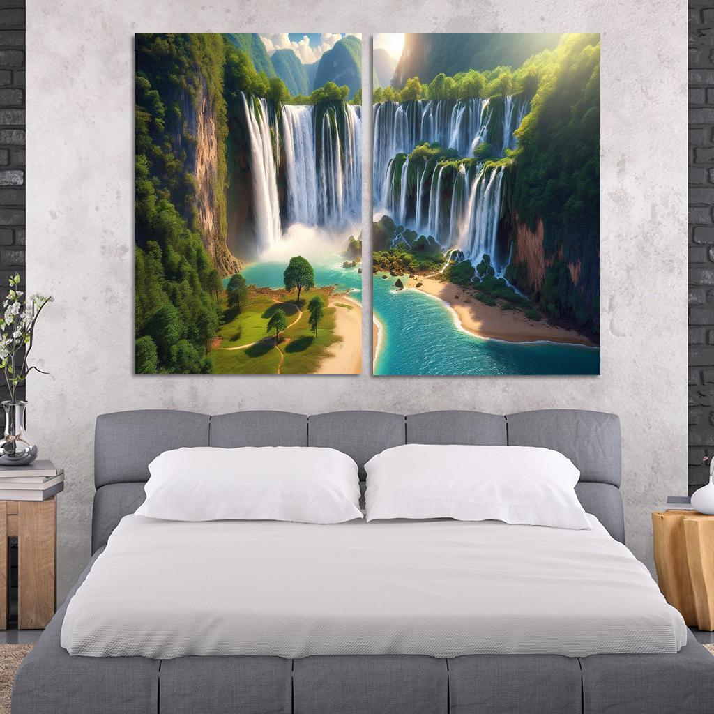 Hidden Falls Beach Waterfall Oasis Abstract Paintings Frame
