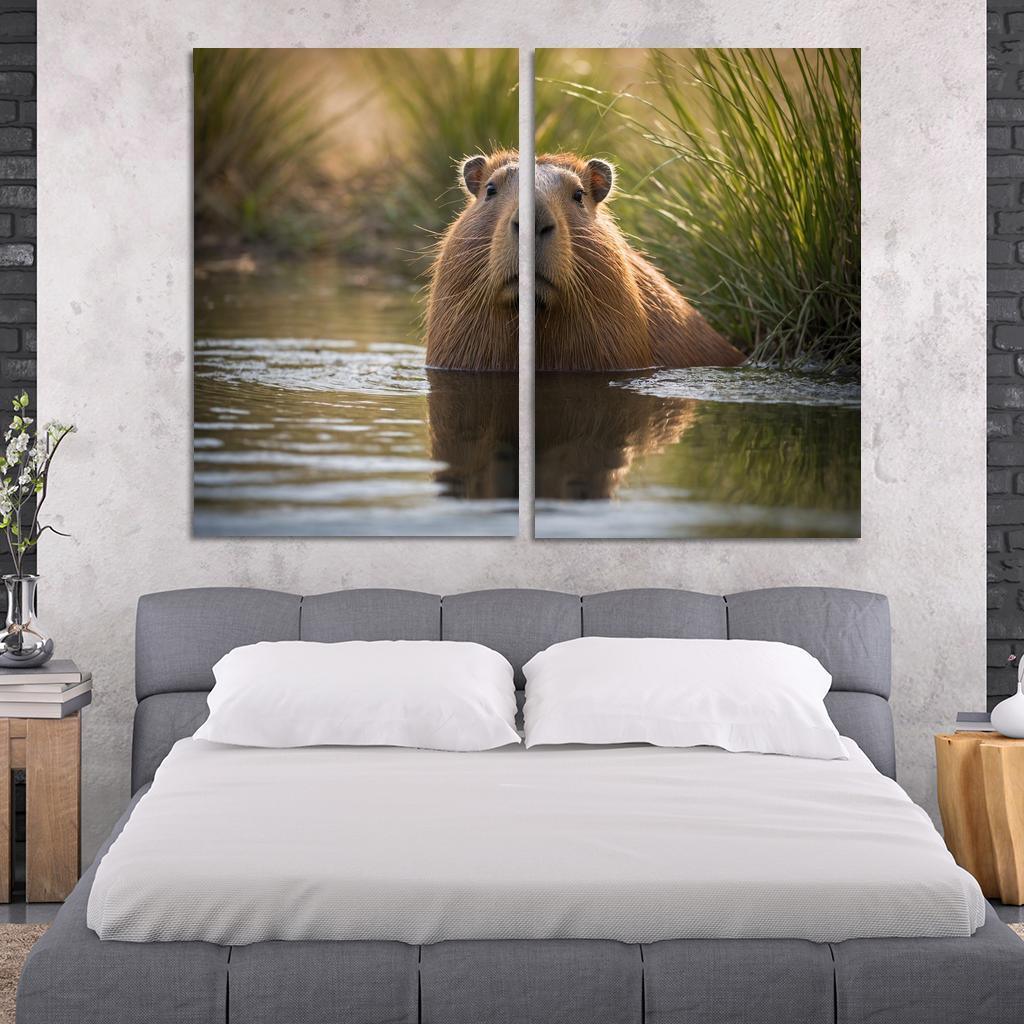 The Charming Capybara By A Waterhole Framed Paintings