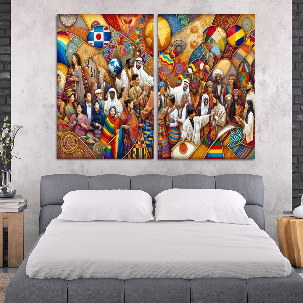 Cultural Mosaic Celebrating Diversity Through Art 2 Piece HD Canvas Wall Art-Original Frame