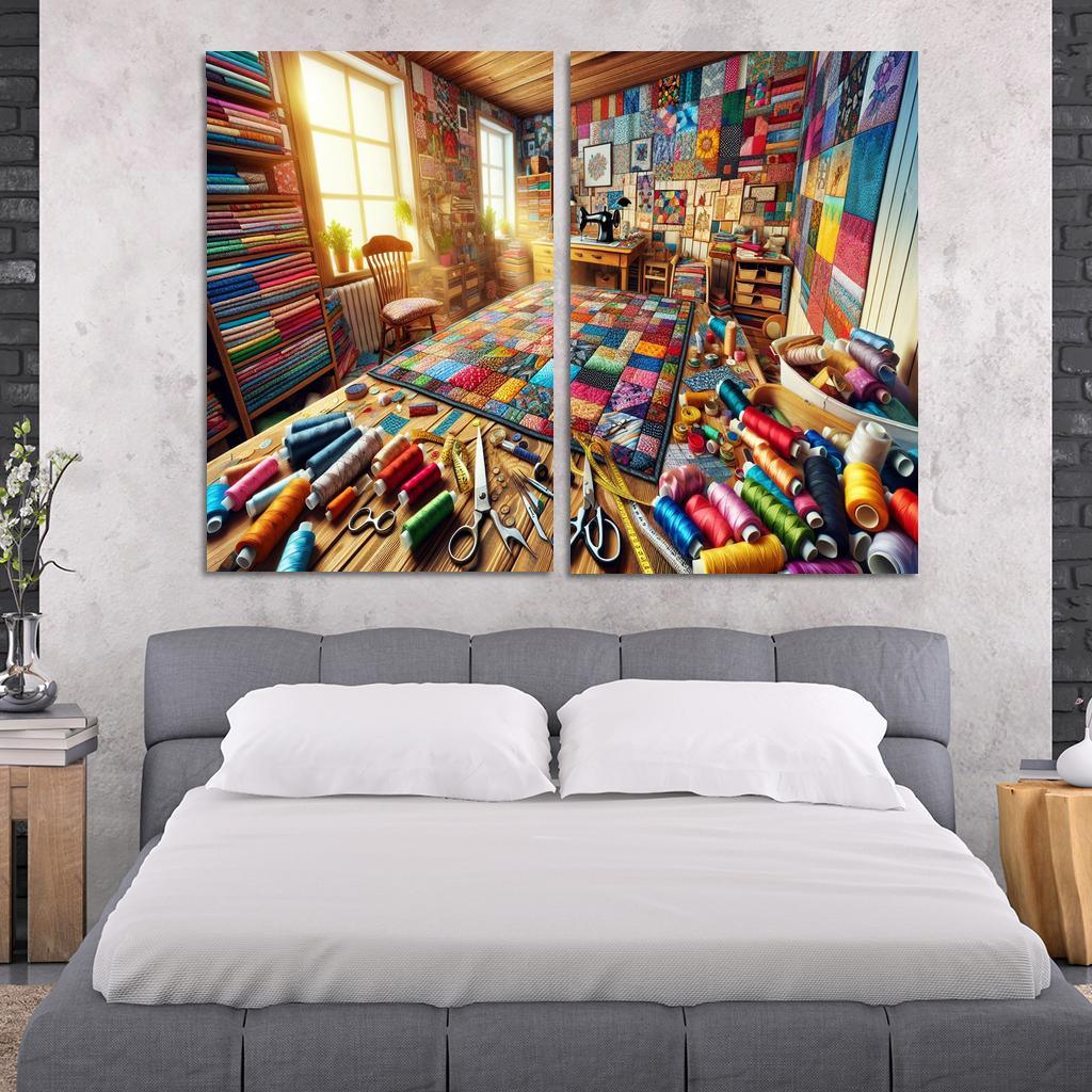 Quilting Stitching Together Memories 2 Piece HD Canvas Wall Art-Original Frame