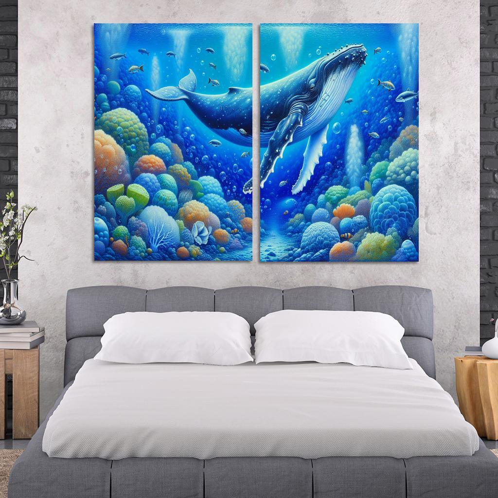 Whale Communication The Songs of the Deep 2 Piece HD Canvas Wall Art-Original Frame