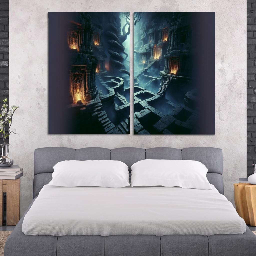Eclipsed Labyrinth The Maze of Shadows 2 Piece HD Canvas Wall Art-Original Frame