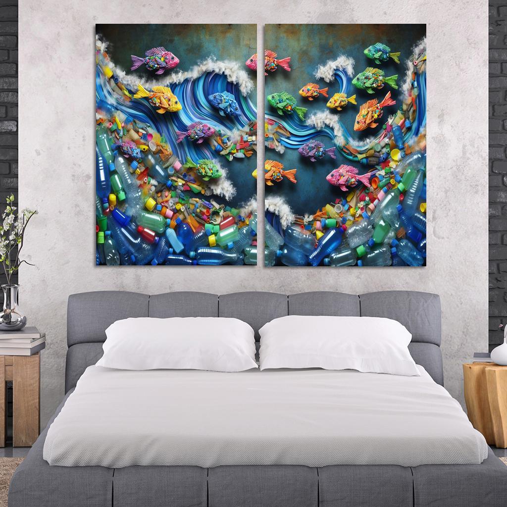 Plastic Ocean Art for Ocean Conservation 2 Piece HD Canvas Wall Art-Original Frame
