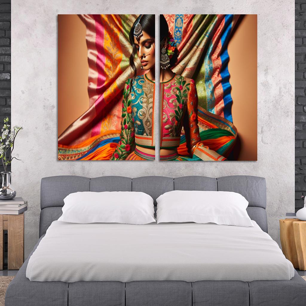 Ethnic Fusion Blending Cultures in Fashion 2 Piece HD Canvas Wall Art-Original Frame