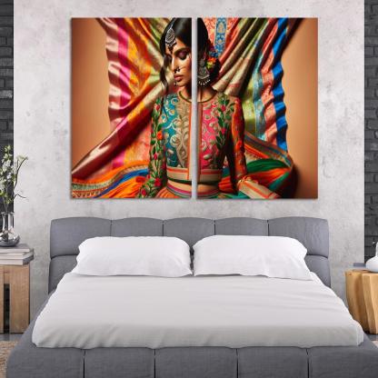 Ethnic Fusion Blending Cultures in Fashion 2 Piece HD Canvas Wall Art-Original Frame