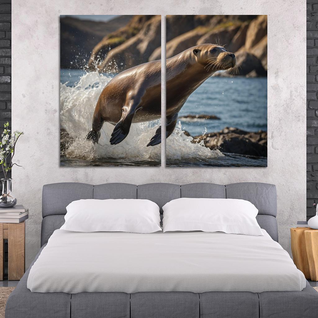 The Playful Sea Lion At A Coastal Colony Framed Paintings