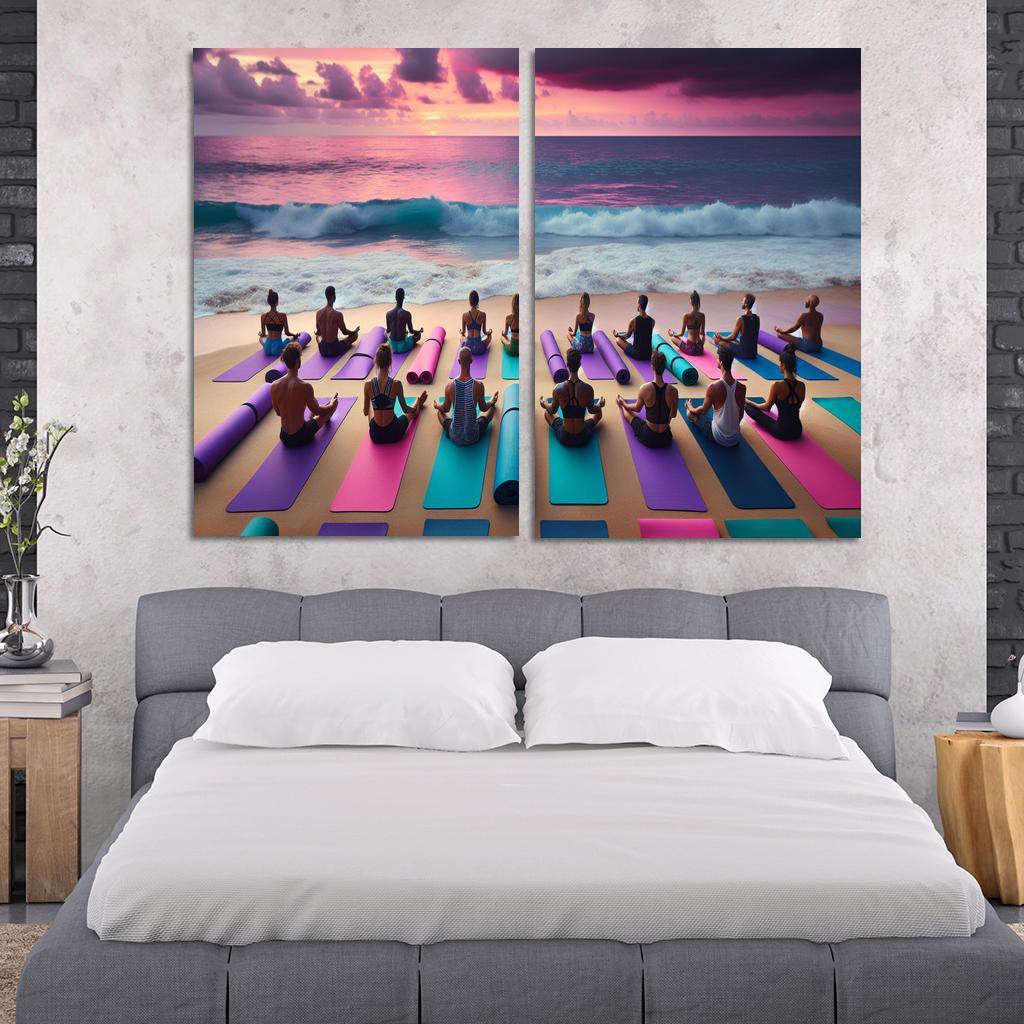 Waves Of Serenity Yoga On The Shore Modern Paintings Frame
