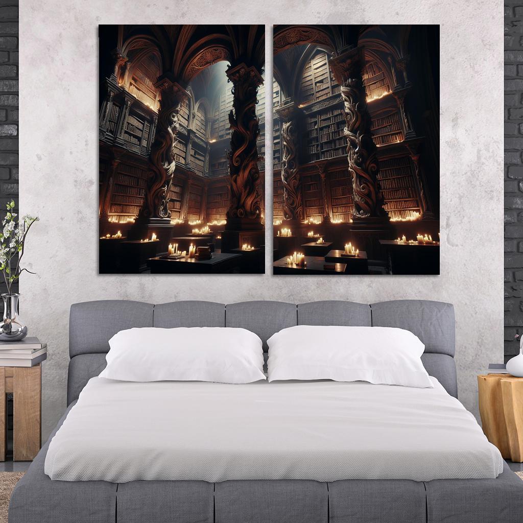 Phantom Library Enchanted Shelves of Darkness 2 Piece HD Canvas Wall Art-Original Frame