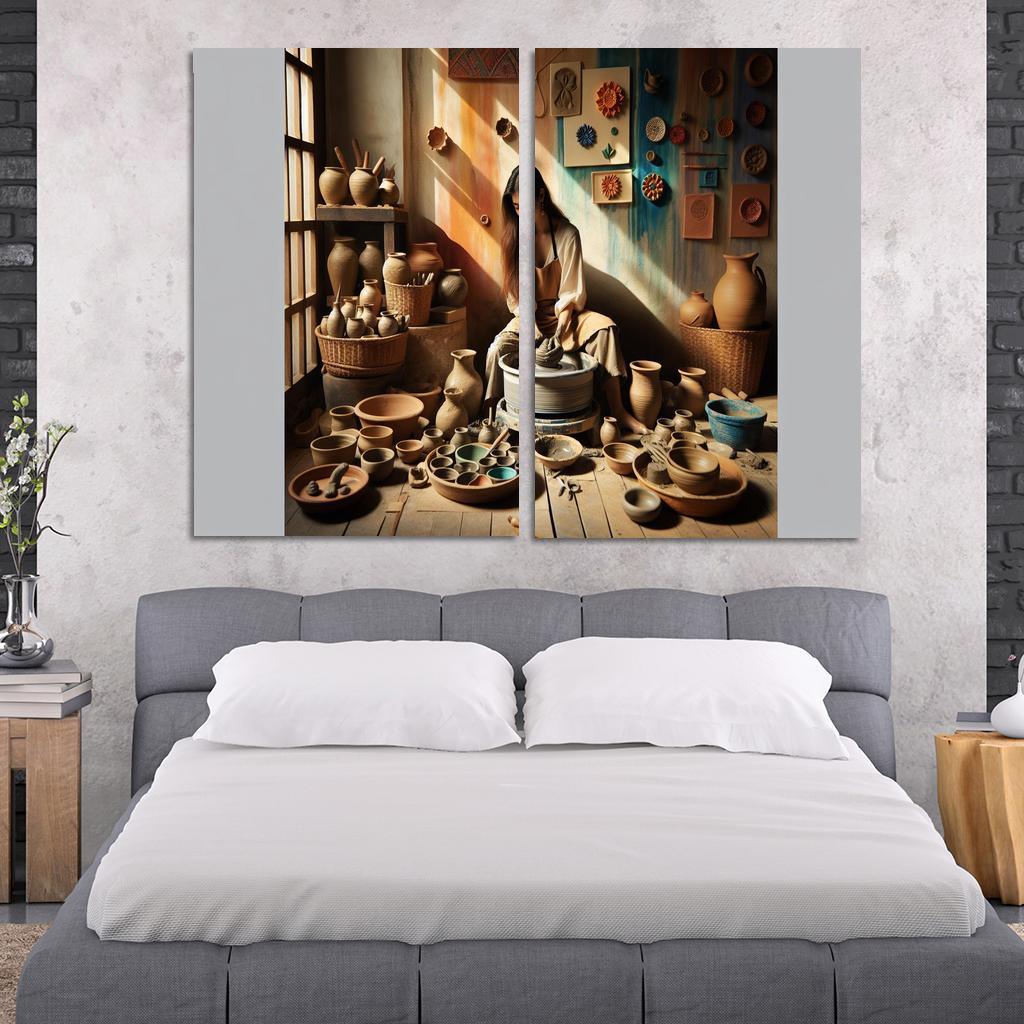 Pottery Wheel Throwing Shaping Your Imagination 2 Piece HD Canvas Wall Art-Original Frame