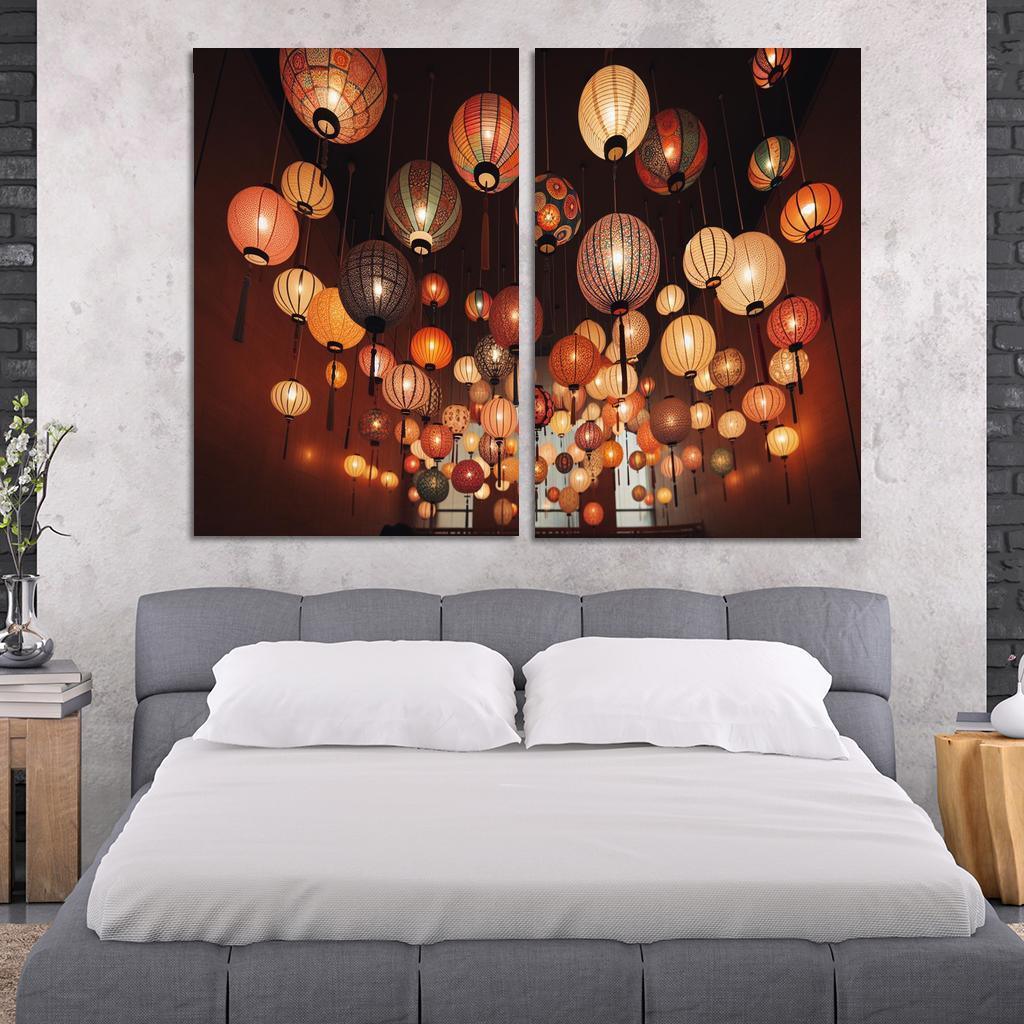 Whimsical Paper Lanterns 2 Piece HD Canvas Wall Art-Original Frame