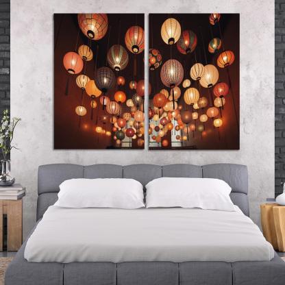 Whimsical Paper Lanterns 2 Piece HD Canvas Wall Art-Original Frame